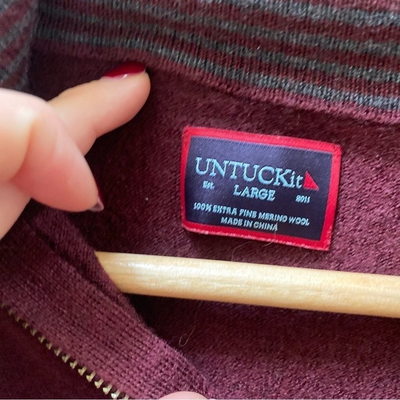 UNTUCKit belgaurdo maroon red merino wool pull over zip sweater - Picture 2 of 7